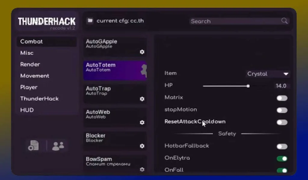 ThunderHack GUI menu